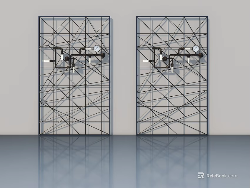 Modern Black Grid Swing Doors With Metal Frame And Contemporary Design 3d model 
