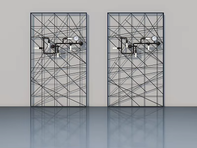 Modern Black Grid Swing Doors With Metal Frame And Contemporary Design 3d model