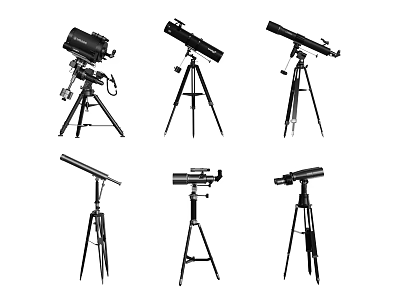 Six Different Styles of Digital Telescopes with Tripod Stands and Unique Designs 3d model