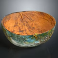 Painted Decorative Bowl With Green Blue Patterns And Textured Orange Interior 3d model