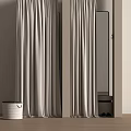 Cozy Neutral Toned Interior Scene With Beige Curtains Mirror Wooden Floor And White Storage Basket