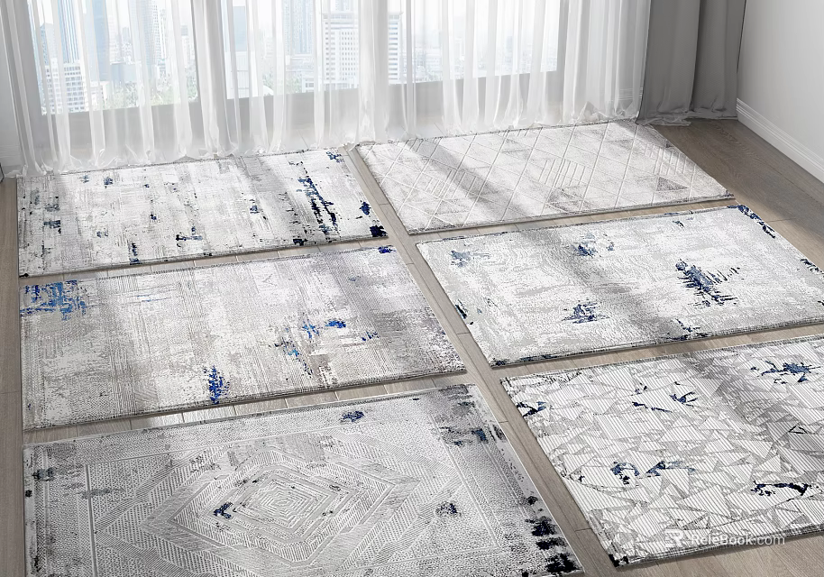 Modern Square Rugs With Geometric Patterns And Gray Blue Tones For Interior Decor 3d model 
