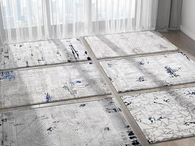 Modern Square Rugs With Geometric Patterns And Gray Blue Tones For Interior Decor 3d model
