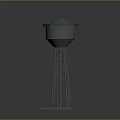 Tall Metal Frame Water Tower With Cylindrical Tank And Pyramidal Roof