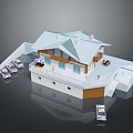 Modern House Exterior Featuring White Roof Wooden Details Terrace Stairs And Cars