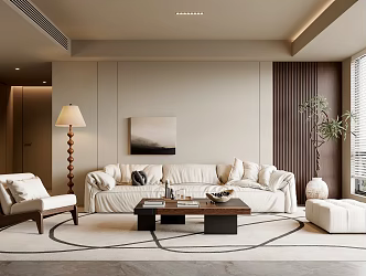 Modern Living Room Sofa Coffee Table Combination Leisure Chair Sofa Stool Floor Lamp Green Plant Hanging Picture 3d model