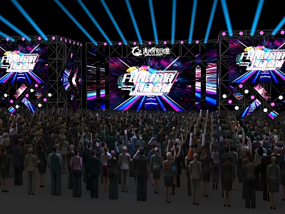 Vibrant Stage With Blue Purple Lighting Large Screens And Cheering Audience 3d model