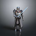 Game Fantasy Character In Metallic Medieval Armor Holding Long Sword Standing Pose