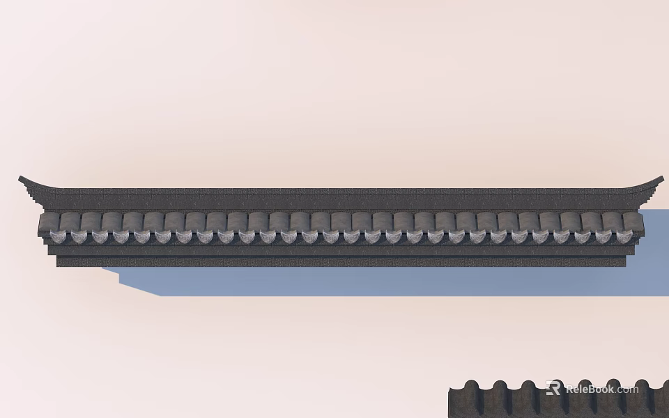 Modern Building Exterior Wall Featuring Black Wavy Decorative Cornice Trim Details 3d model 
