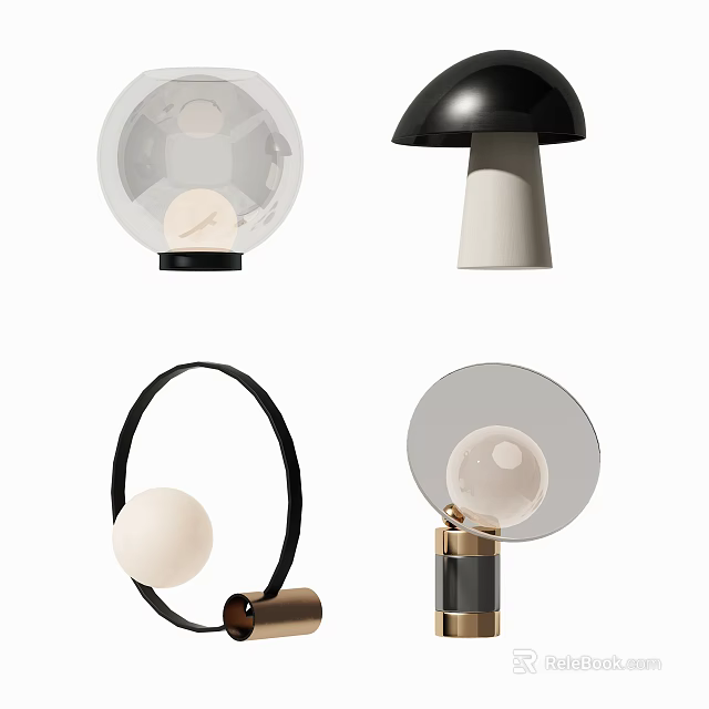 Modern Table Lamps With Unique Shapes Including Mushroom Ring And Sphere Designs 3d model 