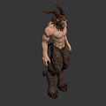 Game And Movie Character Horned Demon With Muscular Body Blue Chest Markings And Rough Skin
