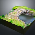 Detailed Landscape Terrain Model With Lush Grass Rocky Path And Pond