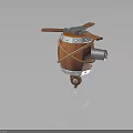 Decorative Vintage Wooden Barrel Plane with Propeller Metal Parts Rope Bindings and Wheels