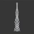 White Tower Structure With Complex Intertwined Lines Spiral Design Shiny Reflective Surface On Dark Background 3d model