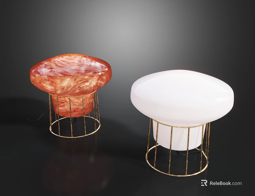 Modern Minimalist Floor Lamps With Orange Textured And White Smooth Shades On Gold Metal Stands 3d model 