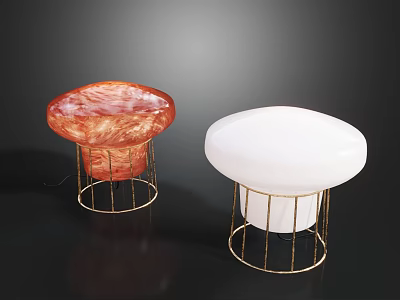 Modern Minimalist Floor Lamps With Orange Textured And White Smooth Shades On Gold Metal Stands 3d model