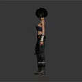 Female Character With Curly Hair Sports Bra Wrist Guards Plaid Sash And Cargo Boots Outfit
