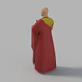 Bald Man In Yellow Top And Red Plaid Robe Holding Object On Gray Background