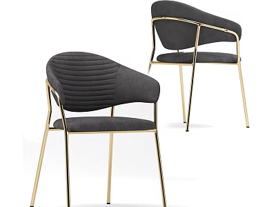 Modern Single Accent Chair With Curved Armrest Dark Gray Upholstery And Gold Metal Legs 3d model