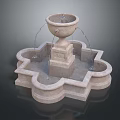 Elegant Stone Garden Fountain Ornament with Circular Basin Square Pedestal and Water Spouts