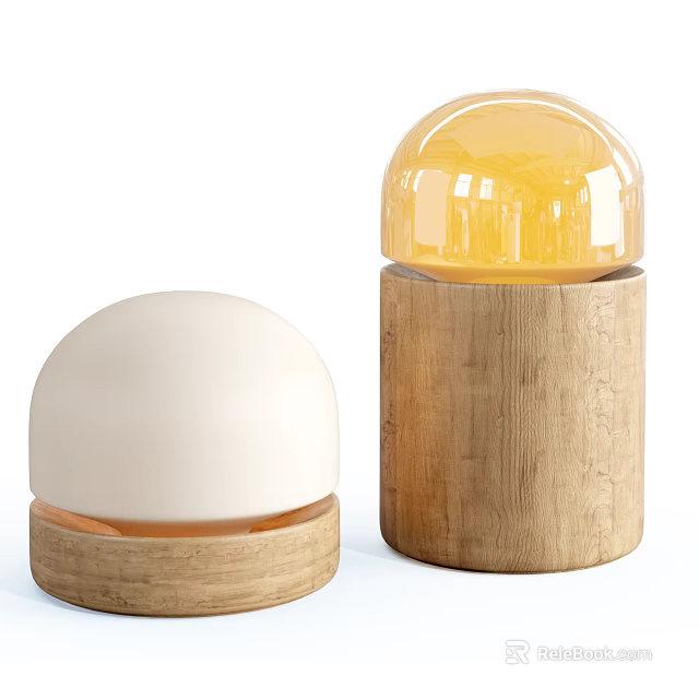 Modern Table Lamps With Wooden Bases And Transparent Yellow White Domes Emitting Warm Light 3d model 