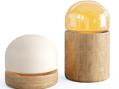 Modern Table Lamps With Wooden Bases And Transparent Yellow White Domes Emitting Warm Light 3d model