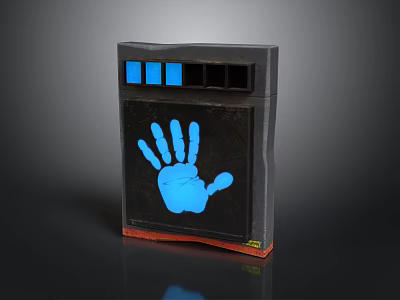 Black Household Item With Blue Handprint Design And Top Blue Black Squares 3d model