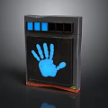 Black Household Item With Blue Handprint Design And Top Blue Black Squares