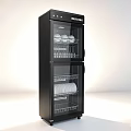 Black Vertical Glass Door Kitchen Appliance With Dishware And Cup Storage