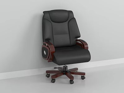 Ergonomic Black Leather Office Chair with Wooden Armrests Swivel Wheels for Comfortable Workspace 3d model