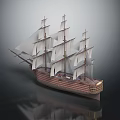 Detailed Sailing Ship Model With Multiple Masts White Sails Wooden Hull And Reflection 3d model