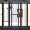 Modern Linear Metal Frame Partition Design For Interior Space With Decorative Wall Art And Lighting