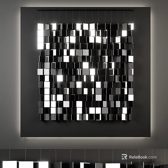 Modern Black And White Cube Wall Decor Featuring Geometric Patterns And Light Shadow Effects 3d model 