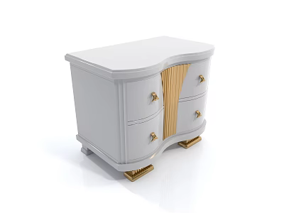 Elegant White Nightstand With Gold Handles And Decorative Legs Design 3d model