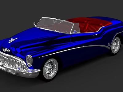Vintage Blue Convertible Car With Red Interior And Chrome Details 3d model
