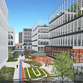 Innovative Modern Industrial Park With Glass Office Buildings Green Spaces Plaza And Pedestrian Areas