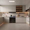Modern Kitchen Interior With White Cabinets Built In Appliances And LED Lighting