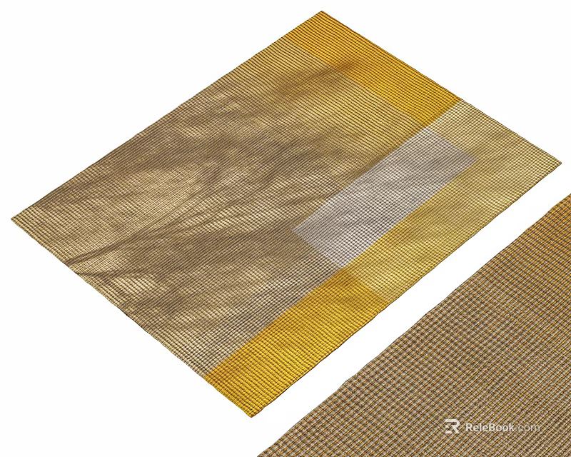 Modern Square Rug With Yellow Brown Gray Geometric Pattern And Textured Design 3d model