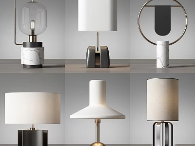 Modern Table Lamps With Different Minimalist Designs Marble Bases Metal Frames Glass And Fabric Shades 3d model