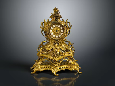 Ornate Golden Vintage Mantel Clock With Intricate Carvings And Classic Design 3d model