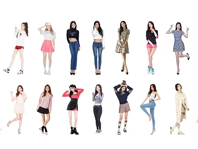 Group of Female Models Posing in Stylish Outfits With Various Fashion Styles 3d model
