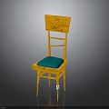 Artistic Yellow Chair With Blue Cushion And Graffiti Design On Backrest
