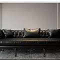 Luxury Black Leather Multi Person Sofa With Tufted Back Carved Legs And Decorative Pillows