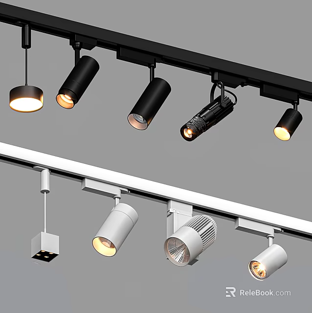 Modern Black and White Track Mounted Downlights and Spotlights for Interior Lighting 3d model 
