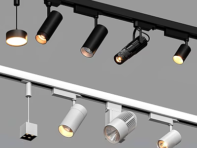 Modern Black and White Track Mounted Downlights and Spotlights for Interior Lighting 3d model
