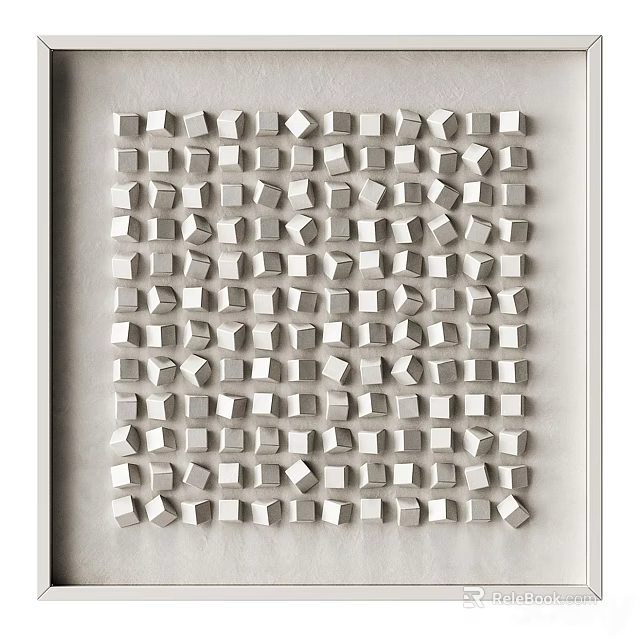 Three Dimensional Silver Cubes Arranged On White Wall Modern Geometric Decor Art 3d model 