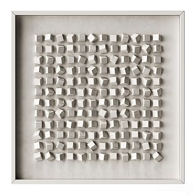 Three Dimensional Silver Cubes Arranged On White Wall Modern Geometric Decor Art 3d model