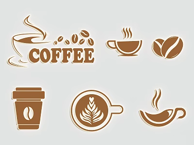 Coffee Themed Wall Decor With Stylish Coffee Cups Beans And Latte Art Icons 3d model