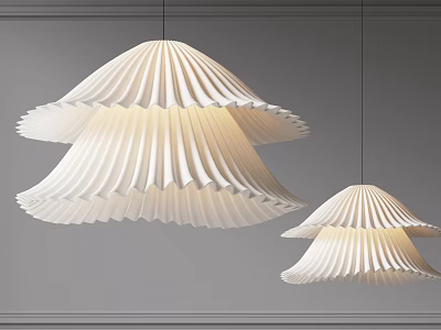 Modern White Pleated Double Layer Pendant Lights Hanging In Interior Space Design 3d model