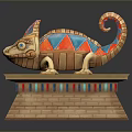Egyptian Style Chameleon Statue Featuring Colorful Triangular Patterns And Brick Base With Striped Decoration 3d model